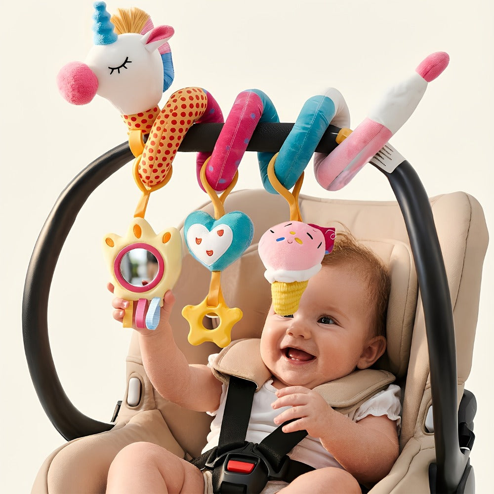 Baby Car Seat Toys 0-6 Months, Unicorn Rattle Mirror Crinkle Squeaky Stroller Toy Set for Infant Girls — image 1