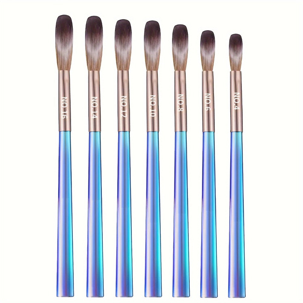 Nail Art Brush Set 7Pcs Aurora Blue Handle – Professional Acrylic Gel UV Nail Painting Brushes for Sculpting Dotting Liner Dr