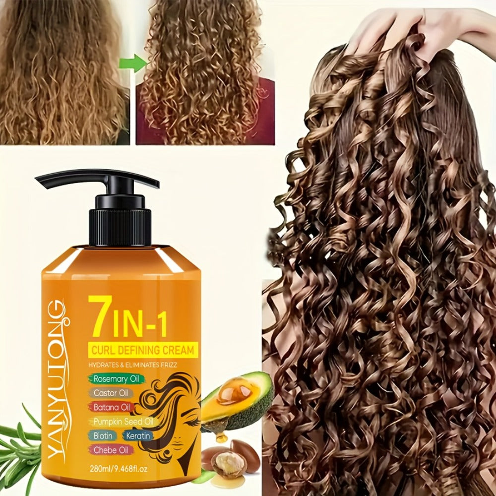 Curling Cream 7-in-1 for Black Hair Curly Wavy & Braids with Rosemary Castor Batana Coconut Oil Biotin Keratin — image 1