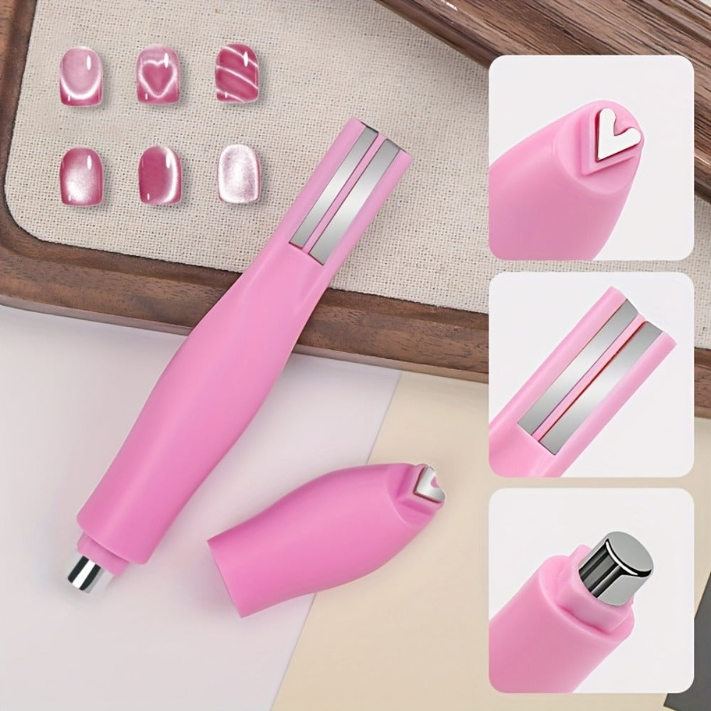 Cat Eye Nail Magnet Set 3Pcs 6-in-1 Magnetic Nail Art Tool – Pentagram Heart Round Cigar Magnets for Cat Eye Gel Polish Linea