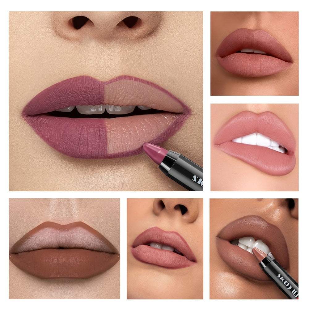 Lipstick Set, Fit Colors 6-Piece Velvet Matte Crayon Collection with Nude, Mauve and Berry Shades — image 4