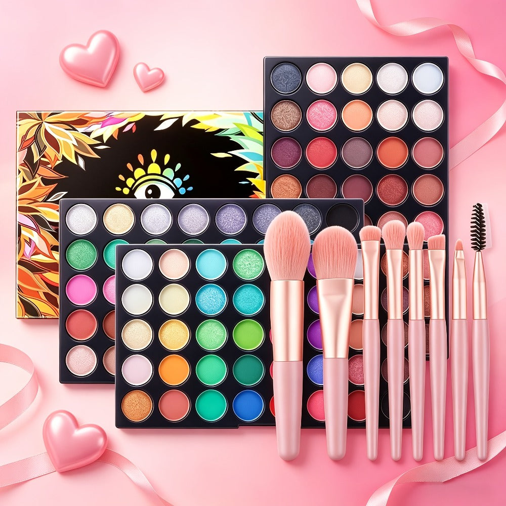 120 Shade Pro Eyeshadow Palette with 8 Brushes – Pearlescent & Matte Blendable Paste Formula for Smoky Eye, Cosplay, Stage & 
