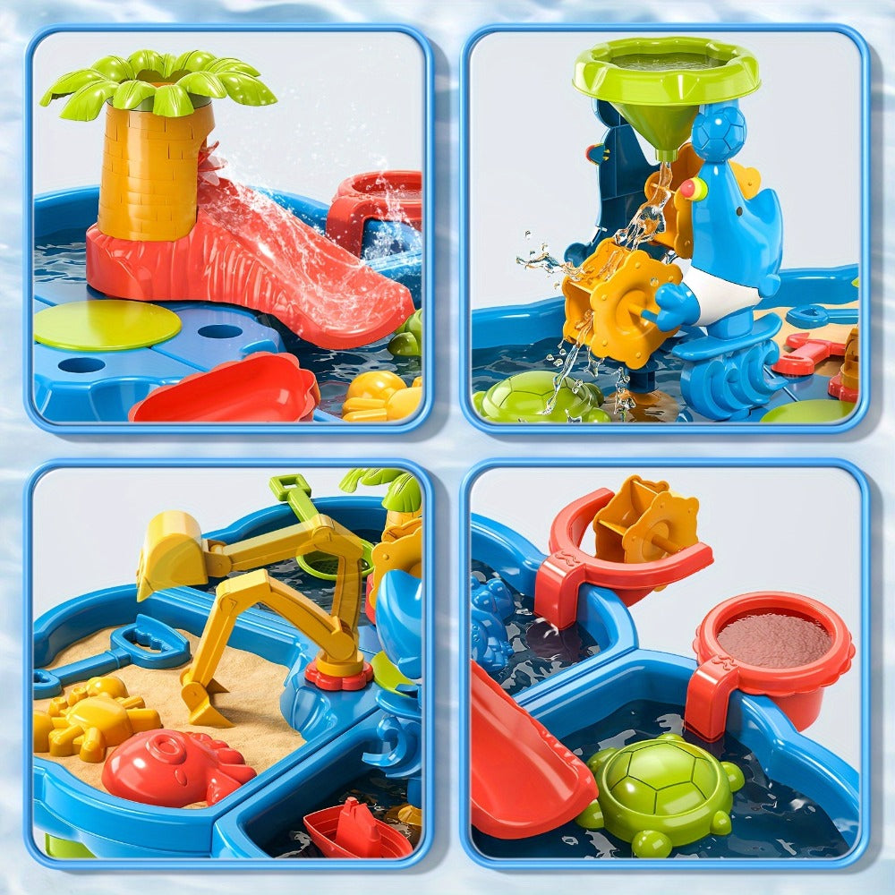 4-in-1 Sand & Water Table for Toddlers & Kids, Outdoor Sensory Play Sandbox Activity Table with Beach Toys — image 8