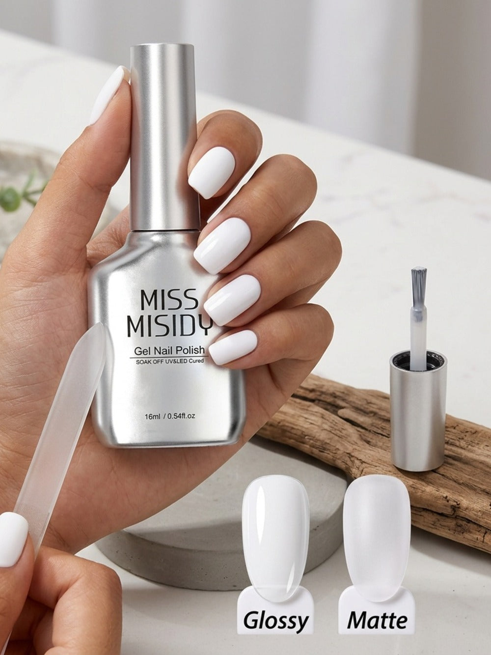 Gel Nail Polish – Odorless Black & White 0.54oz MISS MISIDY Soak-Off UV LED Durable High Gloss – Self-Leveling Easy Applicati