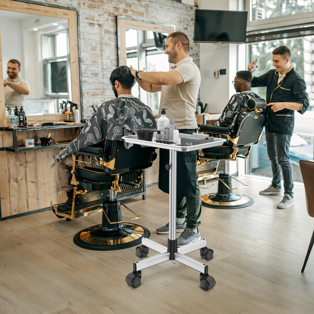 6-Color Premium Aluminum Salon Rolling Tray on Wheels – Adjustable Height Hairdresser Cart, Tattoo Tray, Spa Service Trolley 
