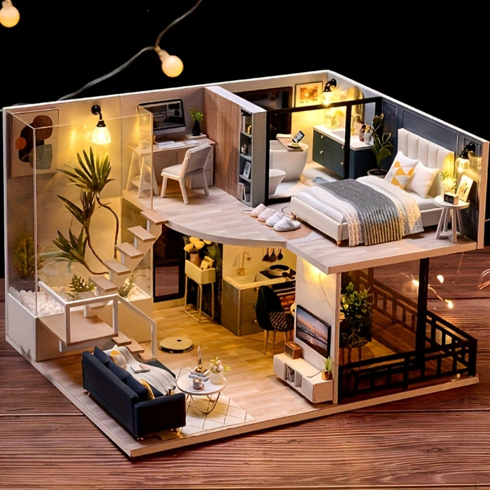 Double Story Wooden Cottage 3D Puzzle Model Kit with Furniture & Tools with the Listed Color, Size or Set Options for Everyda