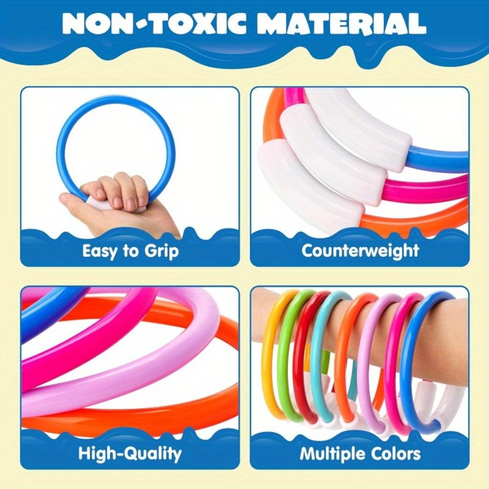 Diving Rings Pool Toys for Kids 8 Pack, Colorful Sinking Dive Rings Underwater Swimming Training Set for Boys & Girls — image