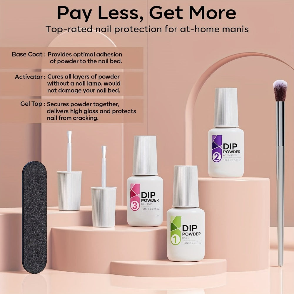 Dip Powder Nail Kit with NOCIS Label, Four Nude and Gold Glitter Powders, Three 10ml Liquids and Four Tools — image 4