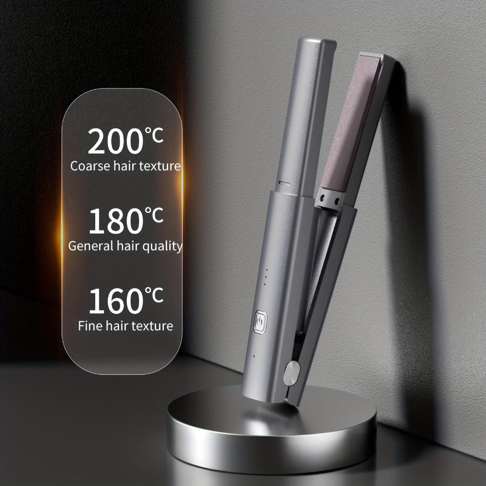 Cordless Straightener and Curler Hair Styling Tool with Three Heat Settings in Gray or Purple — image 10