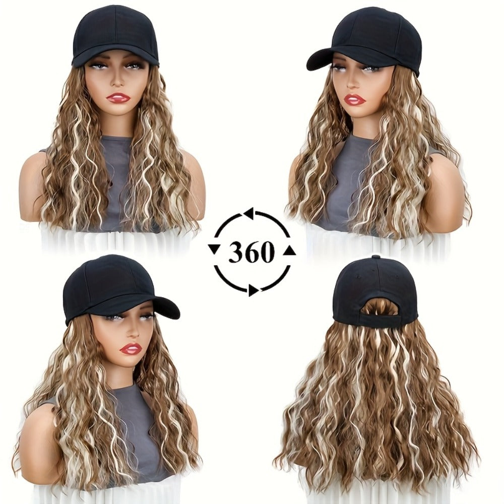 Synthetic Wig 18-Inch Curly-Wavy Baseball Cap Style in Three Highlighted Color Codes for Daily Wear — image 2