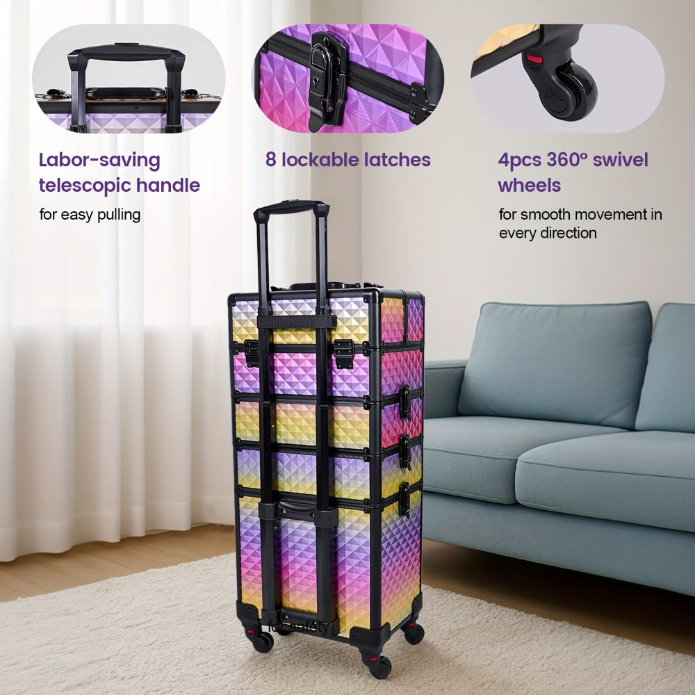 Makeup Train Case in a Large Rolling 4-in-1 Trolley Design with 360 Degree Swivel Wheels for Professional Salon Use — image 1