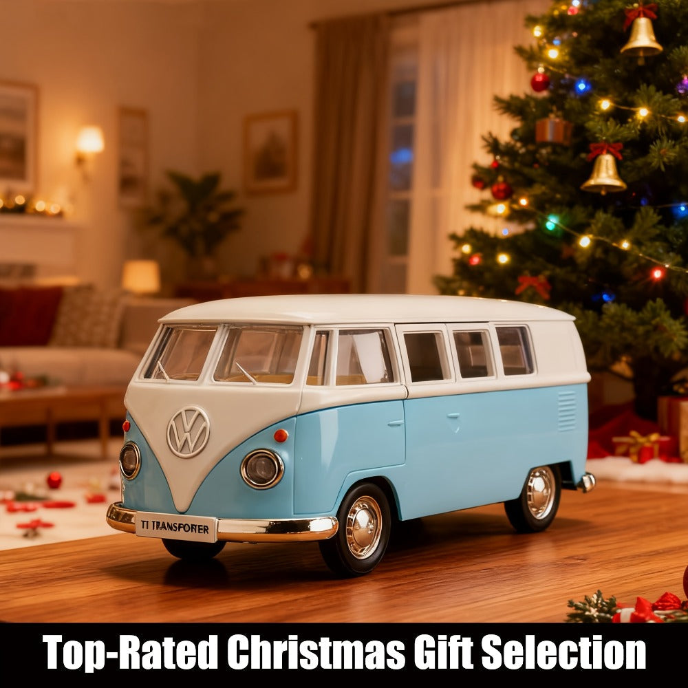 Volkswagen T1 Bus Diecast Model Car 1:36 Scale Zinc Alloy Pullback, Vintage Blue & White, Detailed Interior — image 6