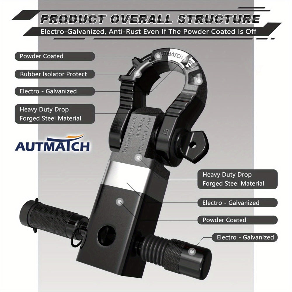 Shackle Hitch Receiver 2-Inch 68, 000 lb Break Strength with 3/4" D-Ring & 5/8" Hitch Lock Pin – Heavy Duty Drop Forged Steel