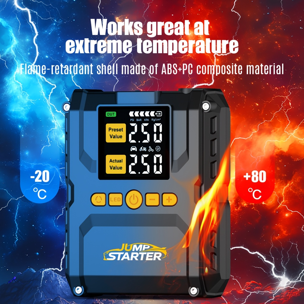 6500A Jump Starter with 150PSI Built-in Air Compressor QC3.0 USB-A USB-C LED Flashlight Smart Safety for Garden, Patio and Ya