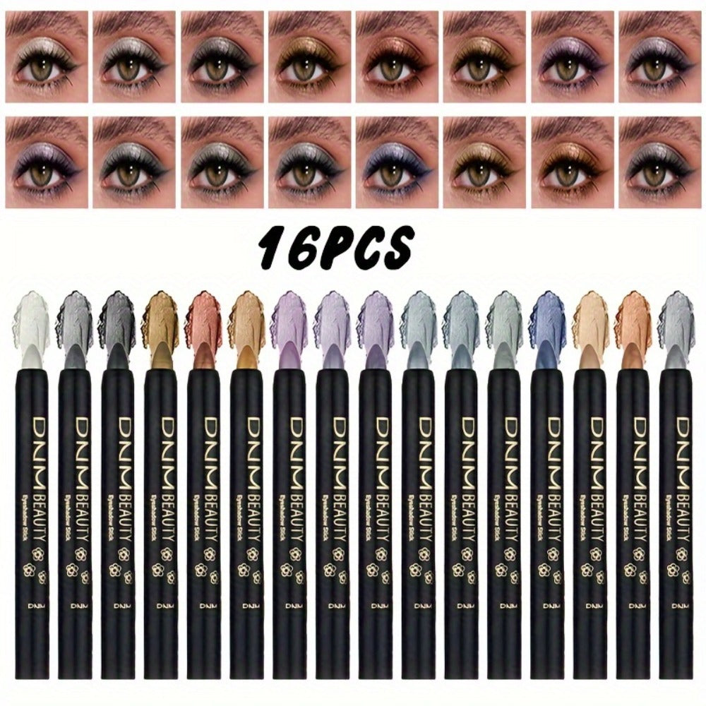 Gel Eyeshadow Stick Pencil Set 16 Colors Pearl Shimmer Matte Blendable Eye Makeup Crayons, for Makeup, Travel and Everyday Va
