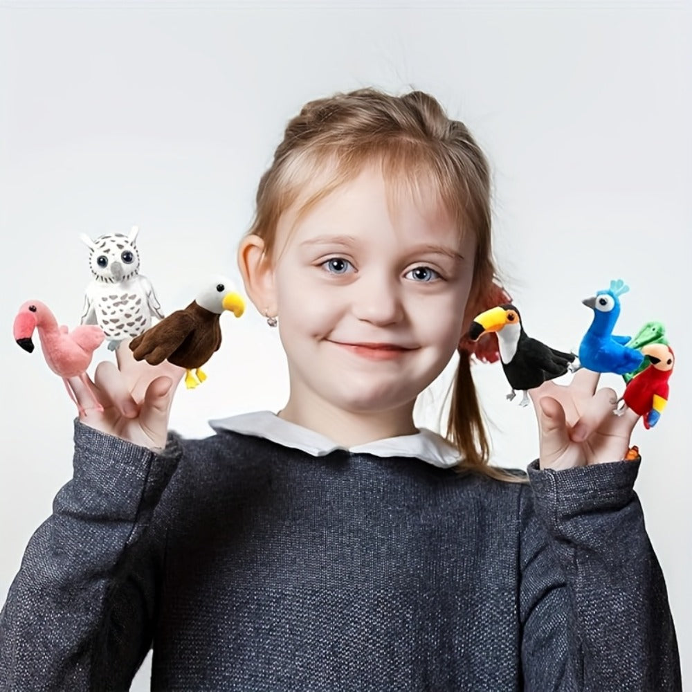 Six-Piece Bird Finger Puppet Set with Parrot, Peacock, Toucan, Flamingo, Owl and Eagle Designs — image 5