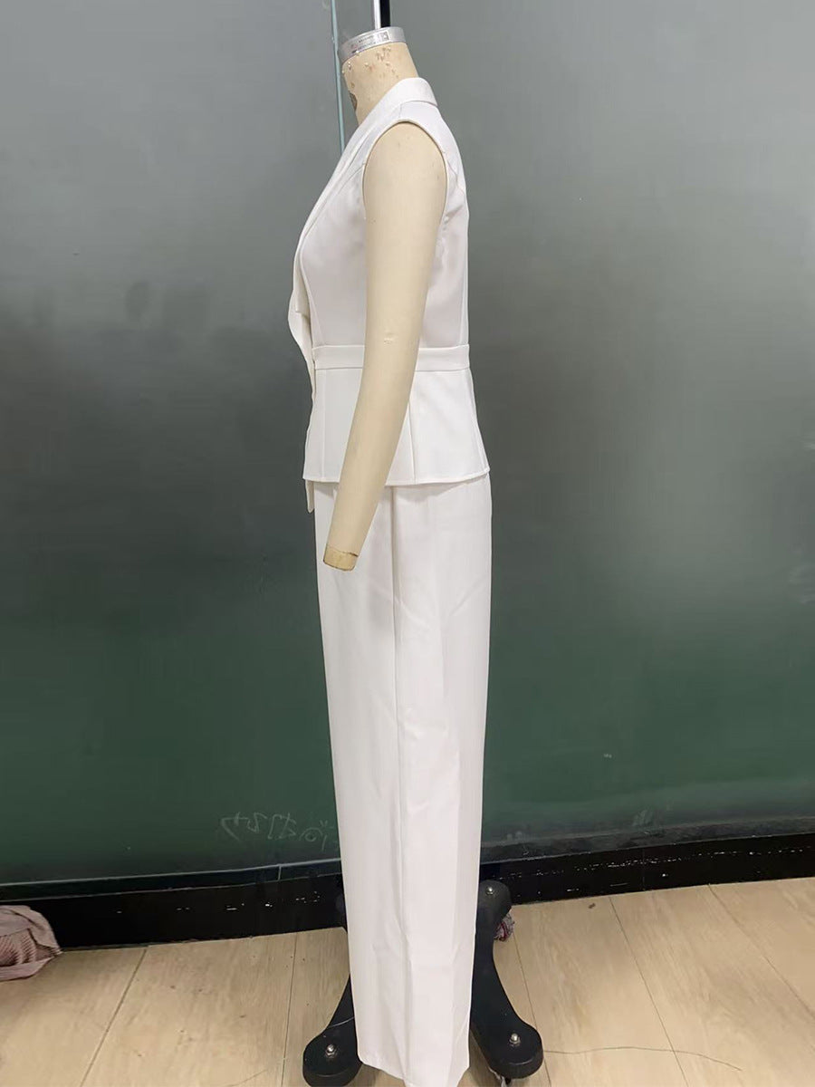 Solid Color Vest Straight-leg Trousers Suit For Women