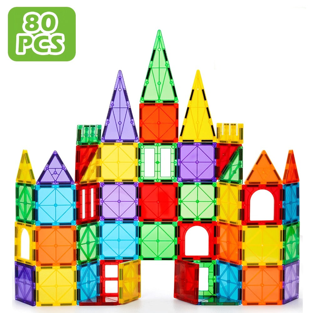 Magnetic Tiles Building Set for Kids 3 4 5 6 7 8 – 80 106 136 205pcs Clear 3D Magnet Building Blocks STEM Educational Toy Chi