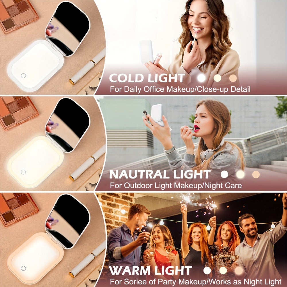 10X LED Lighted Compact Mirror USB Rechargeable 1X 10X Magnification Dimmable 3-Color Touch Screen – Double Sided Portable Tr