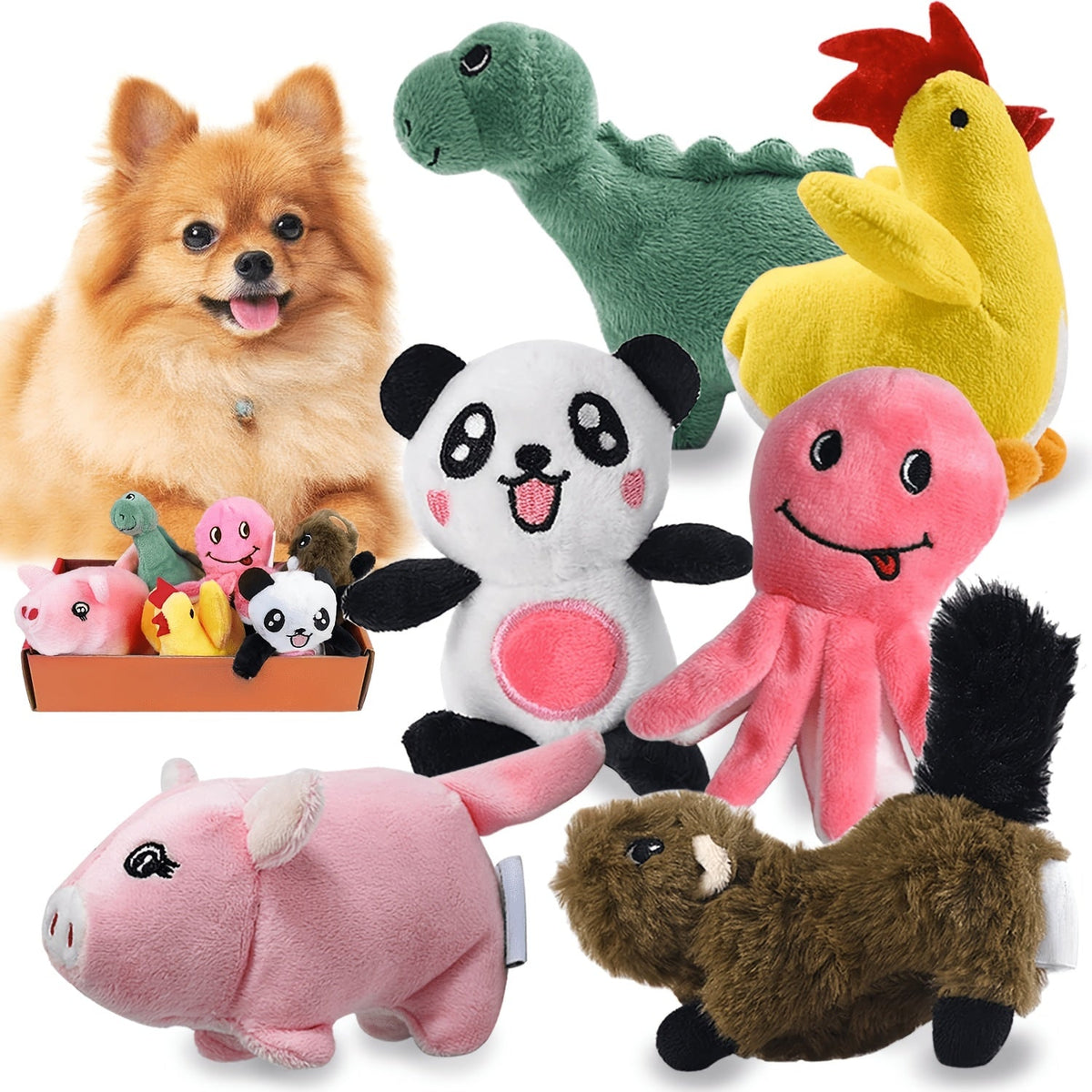Dog Toy Stuffed Plush Cartoon Squeaker Set with 6-Pack or 12-Pack Options for Puppies and Small Dogs — image 7