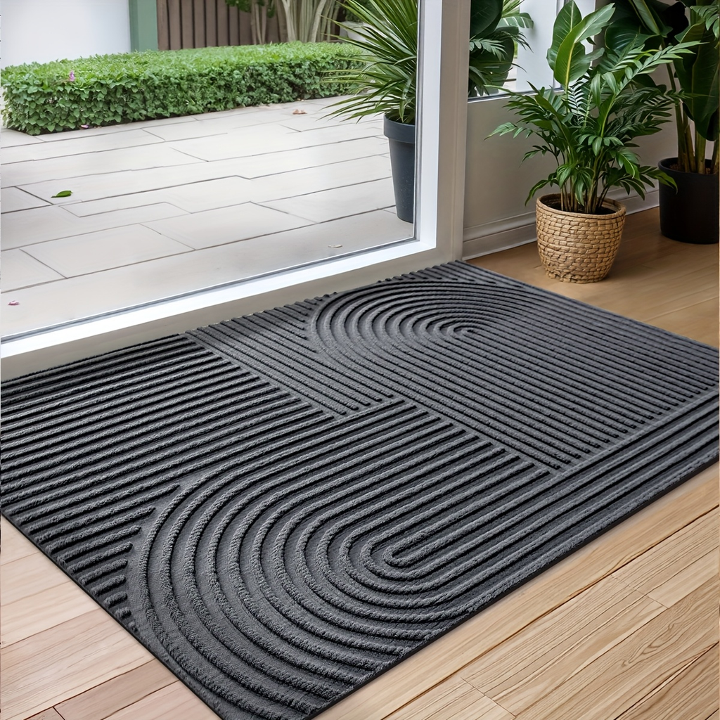 Time Arc Door Mat with Geometric Groove Pattern in Black, Gray or Brown and Two Rectangular Sizes — image 13