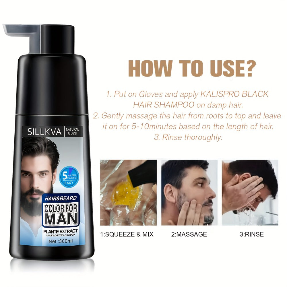 Men's 3-in-1 Black Hair & Beard Dye Shampoo, 8-Minute Gray Coverage, Ammonia-Free Natural Color — image 12