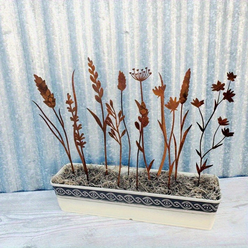 Rustic Metal Wildflower Stems, 12-Piece 30 cm Botanical Set for Vases, Planters and Garden Beds — image 7