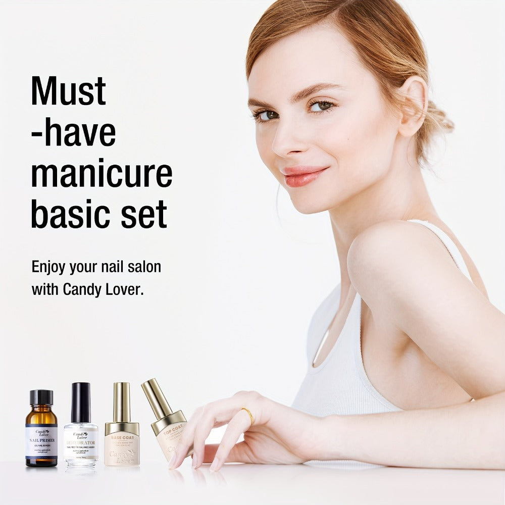 Gel Nail Dehydrator & Primer Kit 4-Piece – Nail Prep Dehydrator, Bonding Primer, Gel Base Coat & Top Coat for Long-Lasting Ch