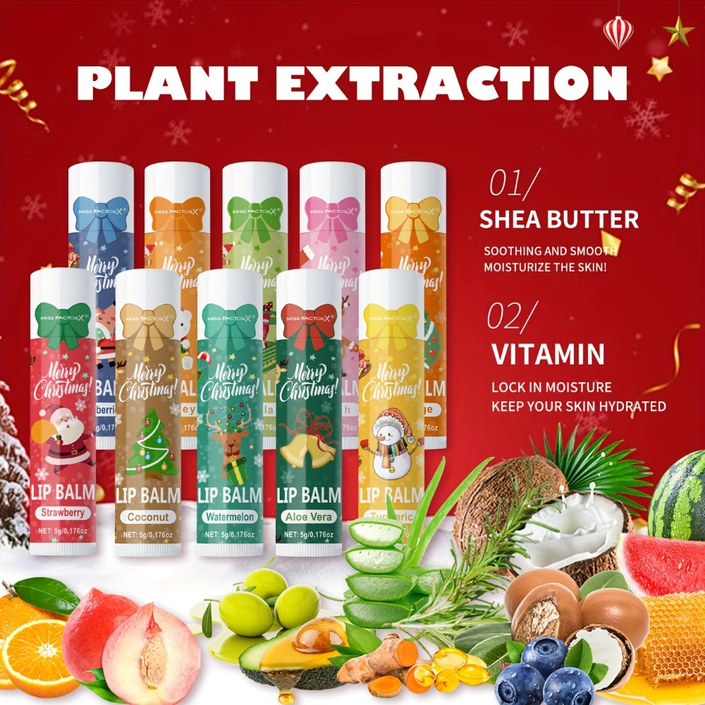 Moisturizing Lip Balm Set 10-Pack with Vitamin E – MISS FACTORX Natural Look Lipstick Collection for Women, Hydrating & Nouri