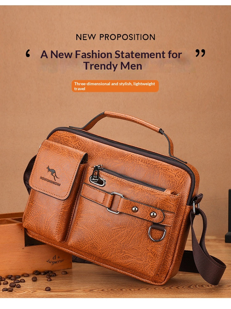 Men's Large Capacity PU Shoulder Bag Retro Business Style