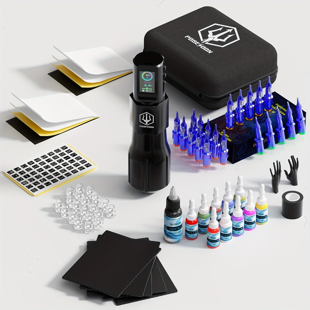 POSEIDON LTK08 Tattoo Kit with 1800mAh Color-Display Pen, 20 Cartridges, 11 Inks and Carry Case — image 8