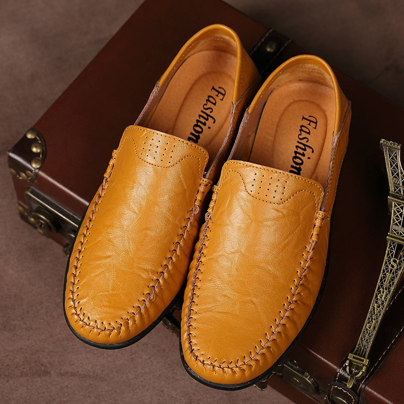 Men's Casual Leather Shoes Lightweight And Versatile British-style Round Toe