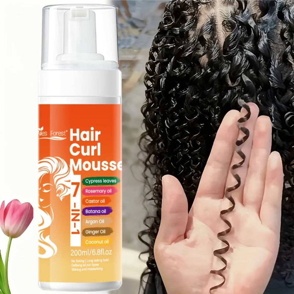 Curl Defining Hair Foam Mousse 200ml Smoothing Styling for Natural Fluffy Elastic Curls, Frizz Control for Wavy Coily Hair — 