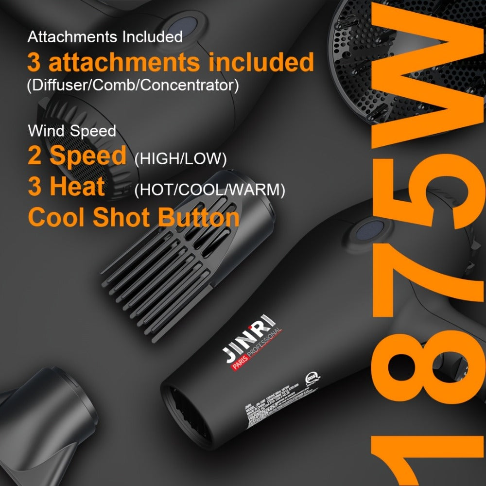JINRI 1875W Hair Dryer with Three Heat Settings, Two Speeds and One- or Three-Accessory Package Options — image 9