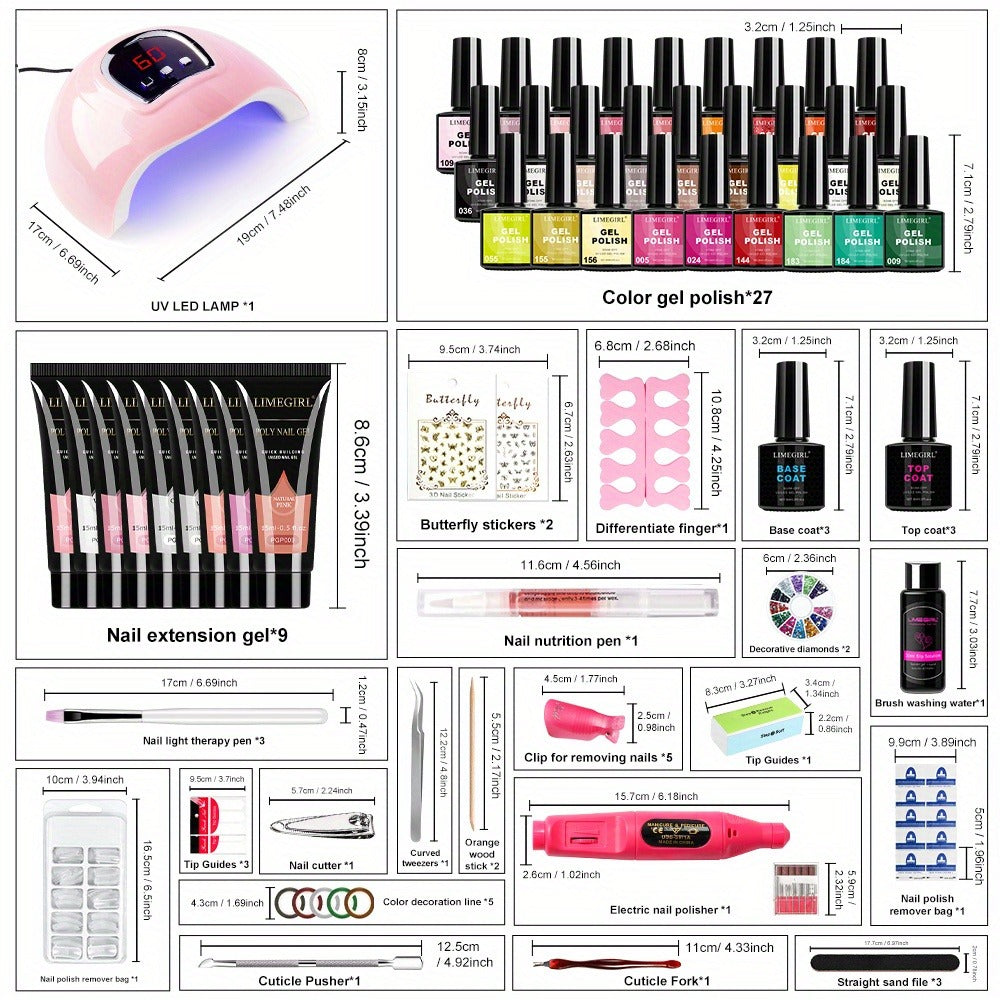 36-Color Polygel Nail Extension Kit with LED UV Lamp, Complete Poly Gel Starter Set with Dual Forms, Slip — image 13