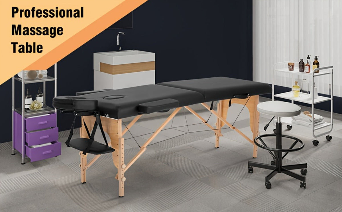 2-Fold Portable Massage Table with Face Cradle & Carrying Bag, Adjustable Height PU Leather Lash Bed — image 14