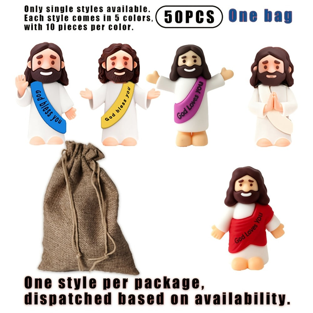Bulk Mini Jesus Statue Set 50/100/150pcs – Religious Figurine Decorations 5 Assorted Colors, Vase Filler Home Decor Party Fav