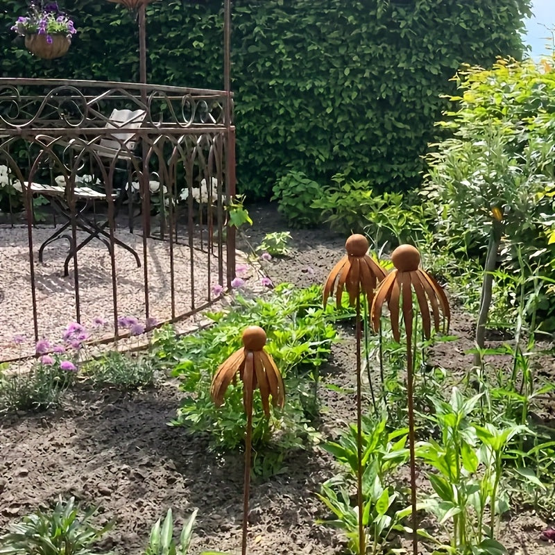 Rustic Iron Coneflower Garden Stake with 78 cm Stem, 13 cm Bloom and Ground Insert for Pots and Borders — image 6