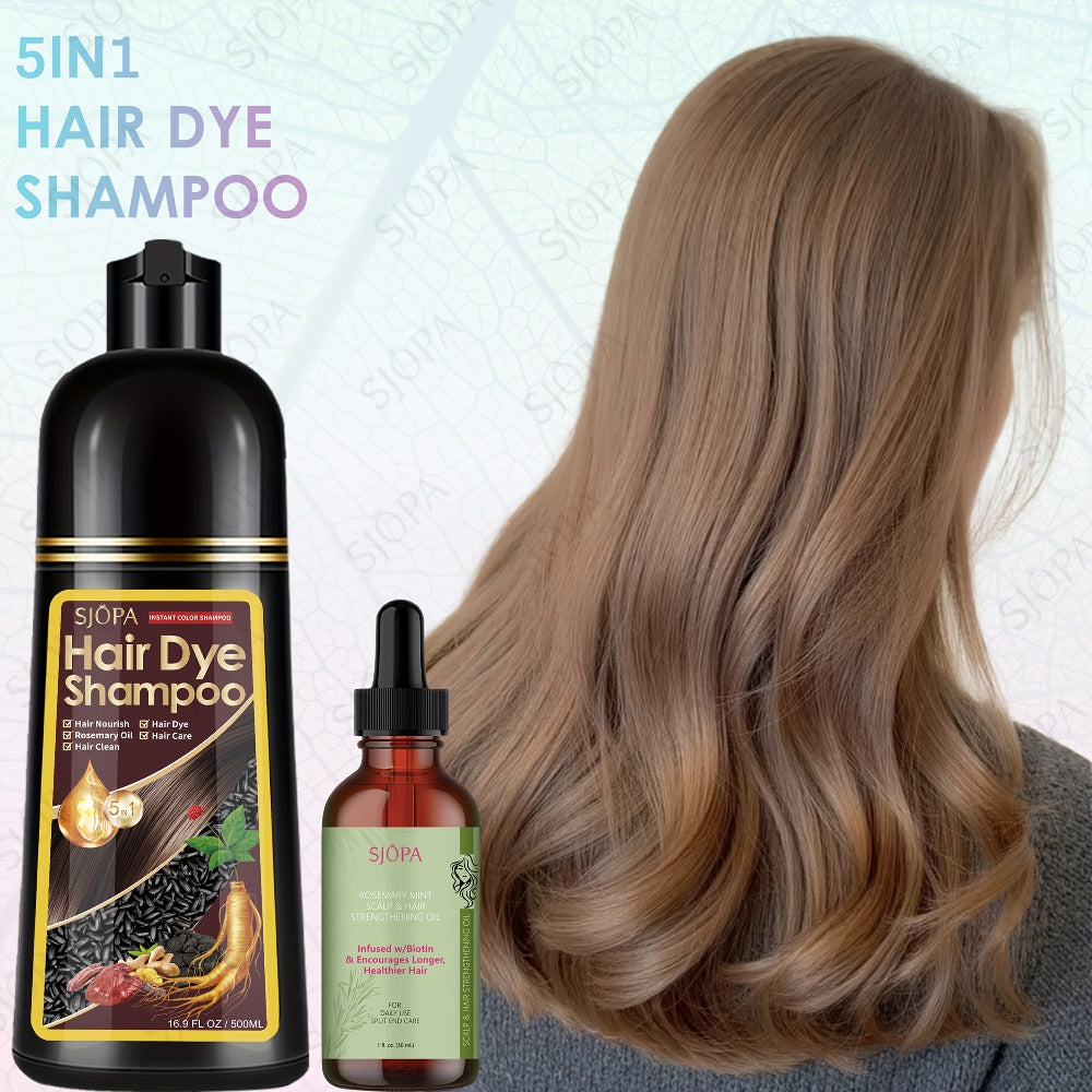 Hair Dye Coloring Shampoo 5-in-1 Upgraded with Hibiscus Oil, Squalane & Glycerin – Quick Color & Nourishing, Gentle Skin-Safe