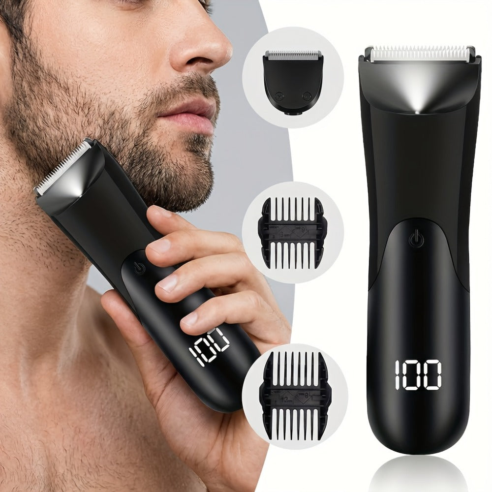 V-Shaped Ceramic-Blade Body Hair Trimmer with LCD Display, USB Cable, Guide Combs and Six Finish Options — image 1