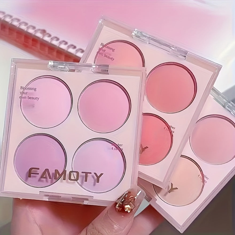 Blush Palette with Brushes Set 4-in-1 – Low Saturation Matte Powder Soft Gradient Finish, Buildable Coverage for Cheeks & Eye