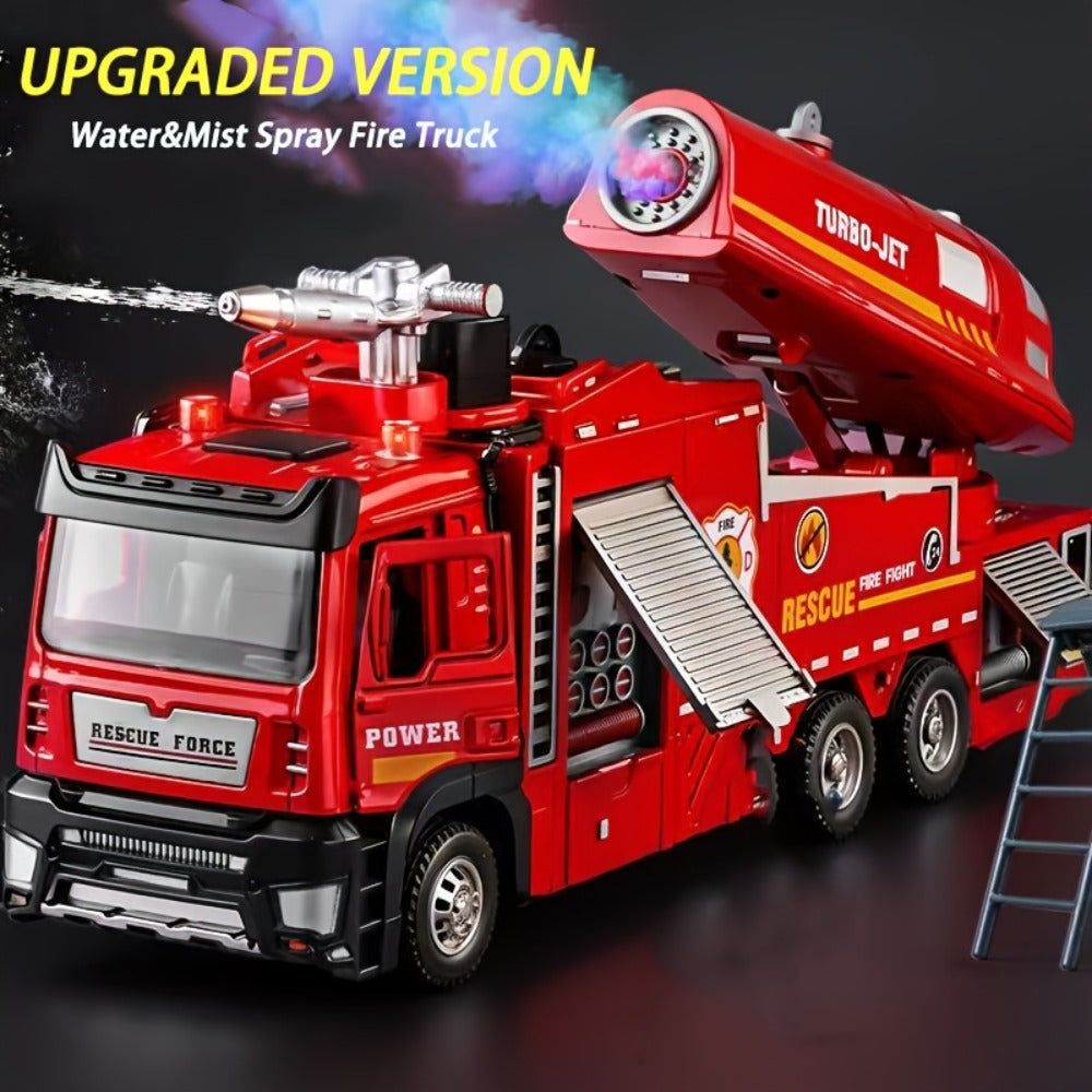Zinc Alloy Fire Truck Toy with Water Mist Spray, Pull Back Fire Engine with Lights & Sounds — image 1
