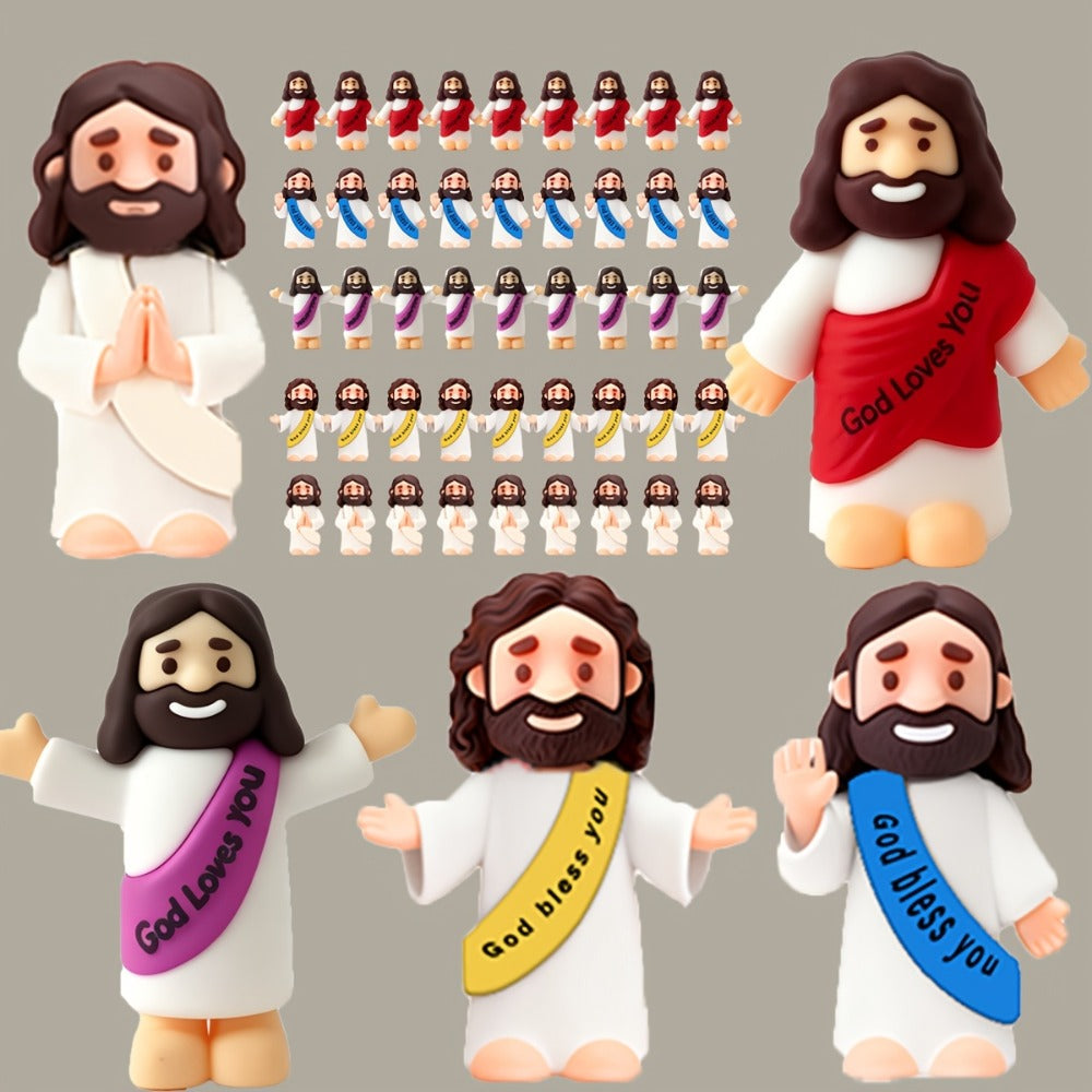 Bulk Mini Jesus Statue Set 50/100/150pcs – Religious Figurine Decorations 5 Assorted Colors, Vase Filler Home Decor Party Fav