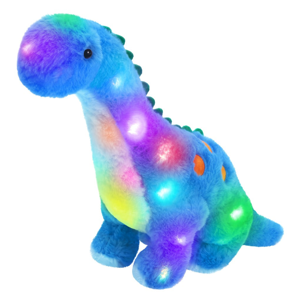 Plush Toy Blue Dinosaur with LED Glow and Optional Music for Colorful Interactive Display for Character Display, Room Decor a