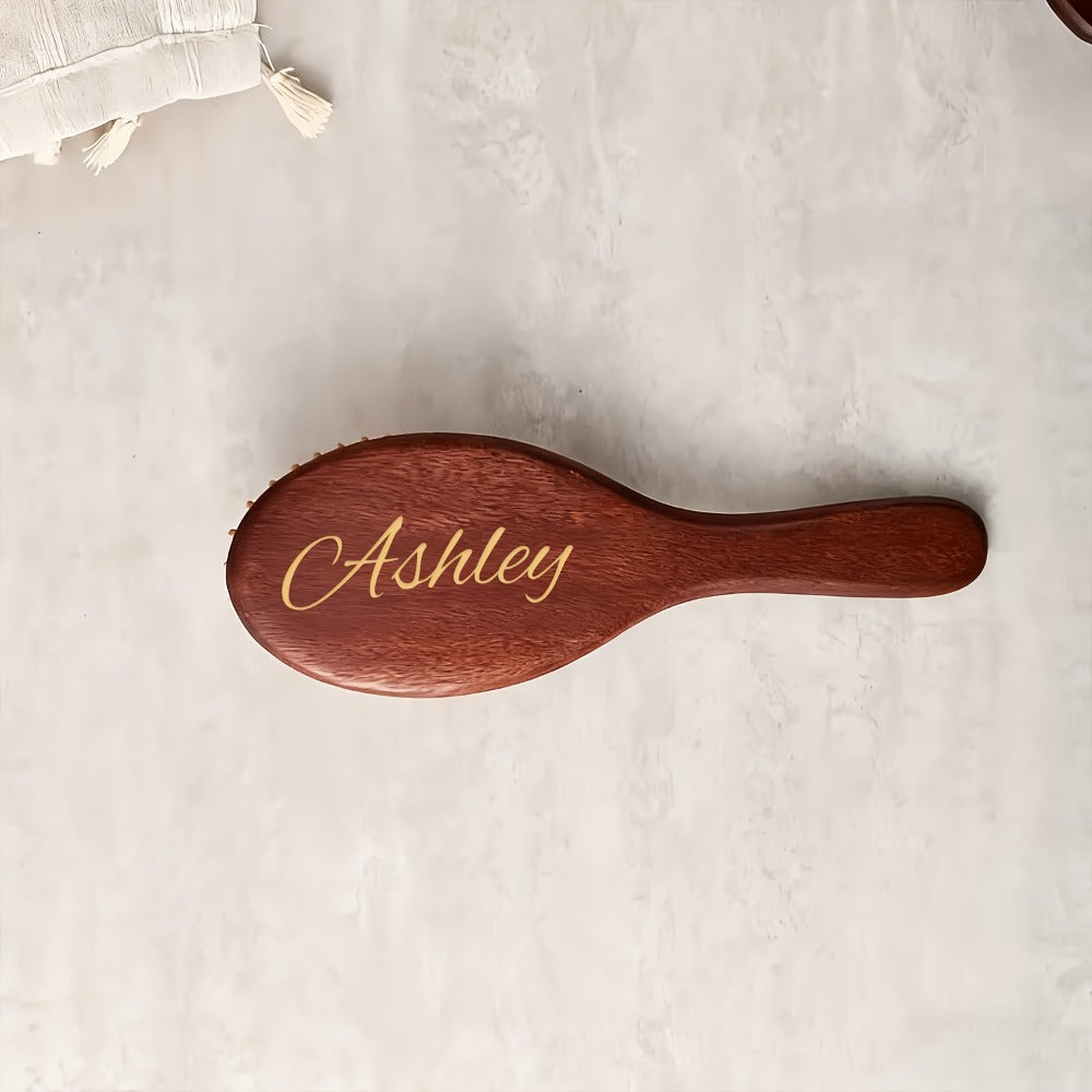Hair Accessories Personalized Wooden Hair Brush with Engraved Name and Round or Square Shape — image 3
