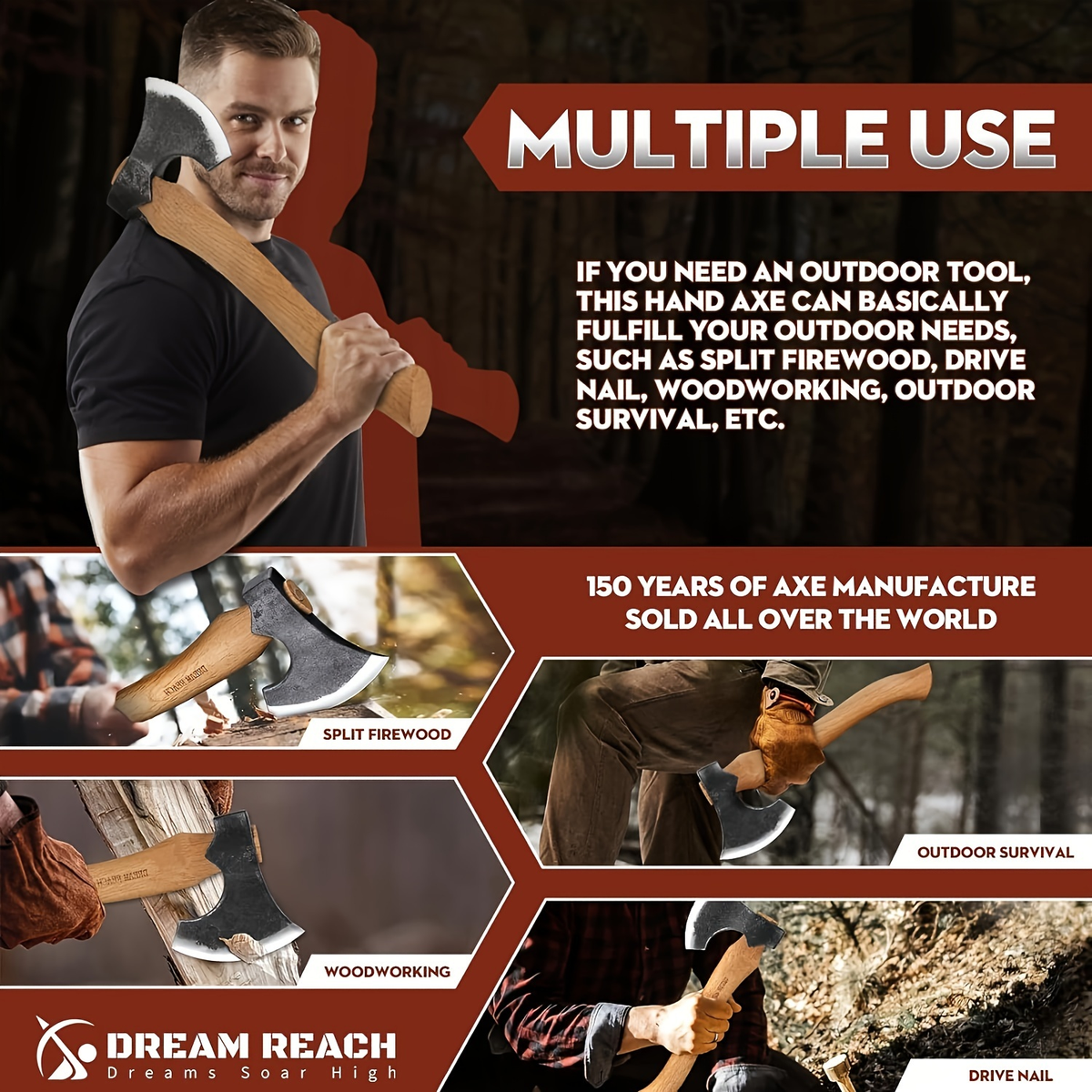 Hatchet Camping Axe 14 Inch Hand Forged High Carbon Steel Bushcraft Splitting Axe with Sheath - Wood for Garden, Patio and Ya