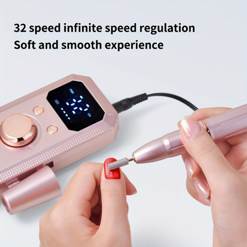 Cordless Electric Nail Drill Machine Rechargeable Professional E-File 11 Bits 20 Sanding Discs High Speed Acrylic Gel Natural