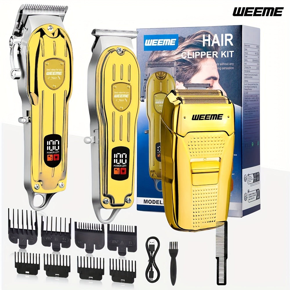 T-Blade Hair Clipper Set for Men – Golden Series USB Rechargeable Trimmer Kit with Guide Combs & Cleaning Brush, 1pc 2pcs 3pc