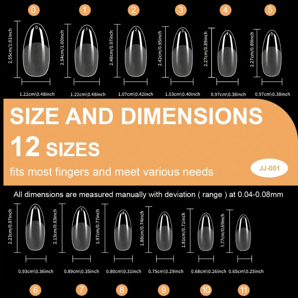 Gel Nail Tips 600 Pieces Clear Crystal Full Cover Nail Extensions – Almond Oval Coffin Stiletto Square Short Medium Long Soft