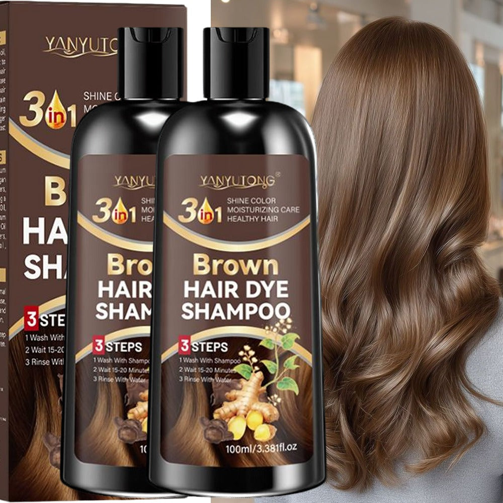 Hair Color Shampoo, YANYUTONG Brown Two-Bottle Set with 3.38oz in Each Labeled Pump Bottle — image 2